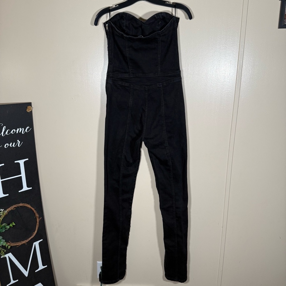 Zara Black Denim TRF Strapless Corset Jumpsuit Medium - Picture 4 of 9